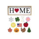 Elegant Designs Rustic Farmhouse Wooden Seasonal Interchangeable Symbol "home" Frame With 12 Ornaments, Natural