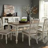 Laurel Foundry Modern Farmhouse® Cleckheat Dining Set Wood/Upholstered in Brown/Gray/White | Wayfair 88E1775C09304D22ADF7E51DE7E6FE63