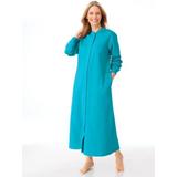 Women's Snap-Front Long Fleece Robe, Turquoise Blue M Misses