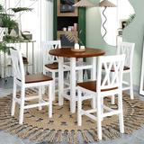 Gracie Oaks 5-Piece Round Counter Height Dining Table Set in White, Size 36.0 H in | Wayfair 18C7E3A070B14BE69F2D0561BFF18E1A