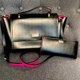 Kate Spade Bags | Beautiful Like New Kate Spade Purse And Wallet Set. Black & Pink Leather. | Color: Black/Pink | Size: Medium Purse & Medium Wallet Set