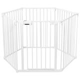 Costway 6 Panel Wall-mount Adjustable Baby Safe Metal Fence Barrier-White