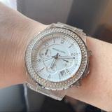 Michael Kors Accessories | Michael Kors Chronograph Quartz Crystal White Dial Ladies Watch Mk5337 | Color: Silver/Tan/White | Size: Os