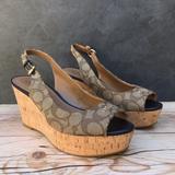 Coach Shoes | Coach Platform Cork Wedge Heel Peep Toe Sandals | Color: Tan | Size: 7