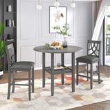 Gracie Oaks Farmhouse 3 Piece Round Counter Height Kitchen Dining Table Set w/ Drop Leaf Table in Brown/Gray, Size 35.3 H in | Wayfair