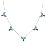 "Sterling Silver Blue Topaz, Peridot & Amethyst Station Necklace, Women's, Size: 18"", Multicolor"