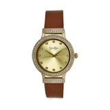 Jessica Simpson Women's Gold Tone Crystal Brown Strap Watch