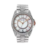 Jessica Simpson Women's Genuine Mother Of Pearl Crystal Bracelet Watch, Silver