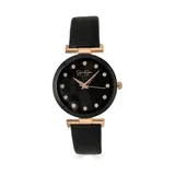 Jessica Simpson Women's Metalized Bezel Black Strap Watch, Pink