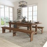 Foundstone™ Taren 8' x 40" Antique Rustic Folding Farm Table & Two Bench Set Wood in Brown/Green, Size 29.75" H x 40" W x 96" L | Wayfair