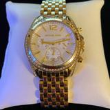 Michael Kors Accessories | Michael Kors Pressley Chronograph White Dial Gold-Tone Ladies Watch | Color: Gold/White | Size: Os