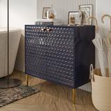 Everly Quinn Guo 32" Tall Stainless Steel 2 - Door Accent Cabinet Wood/Metal in Blue/Brown, Size 32.0 H x 31.5 W x 15.75 D in | Wayfair