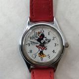 Disney Accessories | Disney Time Works Minnie Mouse Watch Quartz Red Band Water Resistant Adjustable | Color: Red | Size: Os