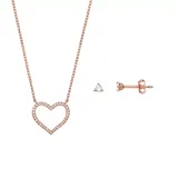 PRIMROSE 18k Gold Over Silver Cubic Zirconia Open Heart Necklace & Stud Earring Set, Women's, White