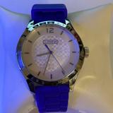 Coach Accessories | Coach Maddy Blue Rubber Band Signature Women's Watch. | Color: Silver/White | Size: Os