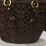 Coach Bags | Coach Preloved Brown Tote Bag In Very Good Condition | Color: Brown | Size: 10 Inches Wide And 10 Inches Long 8 Inches Strap