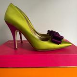 Kate Spade Shoes | Kate Spade Satin Pumps Satin Heels, Lime Green, Purple, Hot Pink, Women Size 6 | Color: Green/Purple | Size: 6