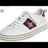 Gucci Shoes | Gucci Sneakers Ace Embroidered Rhinestone Platform Sneaker 35 | Color: Blue/Red | Size: 6