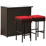 Costway 3PCS Patio Rattan Wicker Bar Table Stools Dining Set-Red
