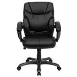 Flash Furniture Embroidered Mid-Back Overstuffed Swivel w/ Arms Ergonomic Executive Chair Upholstered in Black/Gray | Wayfair