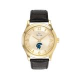 "Men's Gold Case Western Reserve University Stainless Steel Watch with Leather Band"