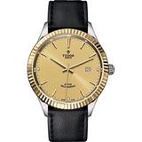 Tudor Style 41mm Yellow Gold Diamond-Set Dial Black Leather Men's Watch M12713-0020 M12713-0020