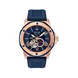 Bulova "Marine Star" Rosetone Men's Blue Silicone Strap Watch