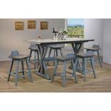 Kris 7-Piece Counter Height Dining Set, Distressed Gray & Washed Blue Wood, Farmhouse, 72" Rectangular, (Table & 6 Swivel Bar Stools)