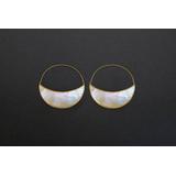 Crescent Moon Earrings - Mother Of Pearl Hoops Eclipse Statement Earrings Lunette | 167B