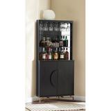 Willa Arlo™ Interiors Corner Bar Cabinet Wood in Black | Wayfair 99F640AD7C7B4623B42E5BE3A1F9A004