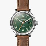 Shinola Men's Automatic Watch | Matte Green Dial + Tan Leather Strap | The Runwell 45mm