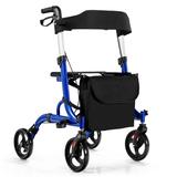 Costway Folding Aluminum Rollator Walker with 8 inch Wheels and Seat-Blue