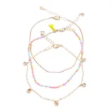 SO Gold Tone Multicolor Beaded, Chain, & Coin Pendants Anklet Set, Women's