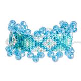Aqua Blue,'Glass and Crystal Beaded Wristband in Sea Colors'