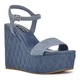 Nine West Nila Women's Demin Platform Wedge Sandals, Size: 7, Light Blue