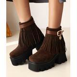 BUTITI Women's Casual boots Brown - Brown Fringe-Accent Ankle Boot - Women