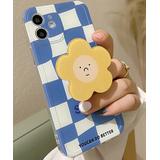 Shou Cellular Phone Cases Blue - Blue & White Grid Smart Phone Case & Sun Flower Bracket