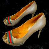 Gucci Shoes | Gucci Heels Shoes Pumps Peep Open Toes Platform Designer Luxury | Color: Brown/Green | Size: 8.5