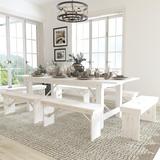 Flash Furniture Hercules Series 8' X 40" Antique Rustic White Folding Farm Table & Six Bench Set Wood in Brown/Green/White | Wayfair