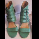 Nine West Shoes | New Womens Size 11m Nine West Turquoise Leather Wedge Sandal. | Color: Blue/Green | Size: 11
