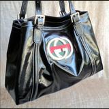 Gucci Bags | Gucci Black Gg Britt Boston Handbag Shoulder Tote Bag Crystal Web Stripe & Bag | Color: Black | Size: 16 Inches X 10 Inches X 5 Inches