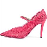 Gucci Shoes | Gucci Pink Scalloped Lace Mary Jane Buckle Stiletto Pumps Heels Sz 35 Eu 5 Us | Color: Pink | Size: 5