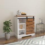 Gracie Oaks Barn Door Coffee Bar Sideboard Mid Century Modern Farmhouse Sliding Storage Buffet Cabinet For Kitchen, Living Room in White/Brown