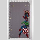 Disney: Marvel Marvel Comics Grey, White, Red, & Blue, Captain America, Hulk, Spiderman & Thor Photo Op Fitted Crib Sheet in Blue/Gray/Red | Wayfair