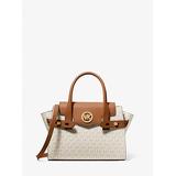 Michael Kors Carmen Medium Logo and Faux Leather Belted Satchel Natural One Size