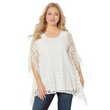 Plus Size Women's Openwork Fringe Poncho by Catherines in Natural (Size 2XWP/3XWP)