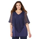 Plus Size Women's Crochet Poncho Duet Top by Catherines in Navy (Size 1X)