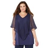 Plus Size Women's Crochet Poncho Duet Top by Catherines in Navy (Size 3X)