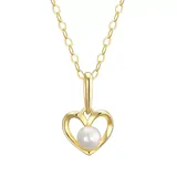 "Charming Girl Kids' 14k Gold & Freshwater Cultured Pearl Open Heart Pendant Necklace, Girl's, Size: 15"", White"
