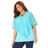 Plus Size Women's Crochet Poncho Duet Top by Catherines in Aqua Blue (Size 3X)